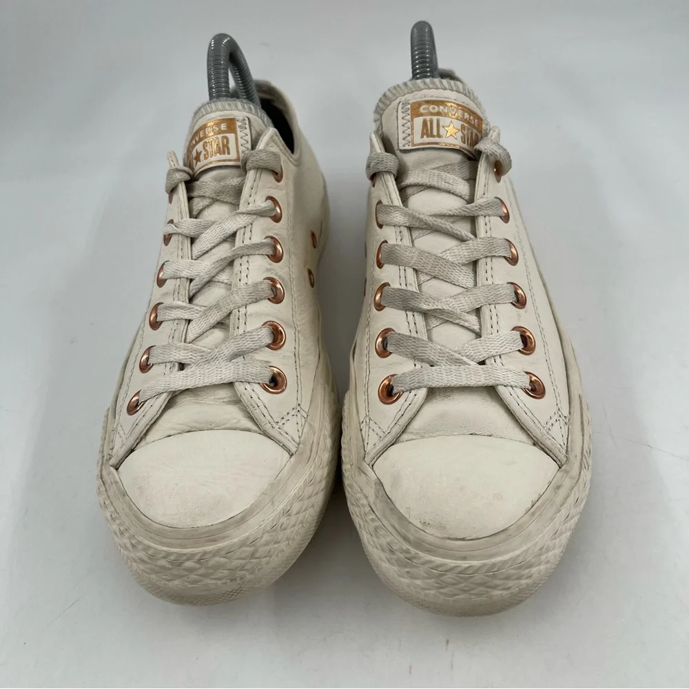 Converse Unisex All Star Limited Edition Cream Leather Rose Gold Eyelet-Women 8